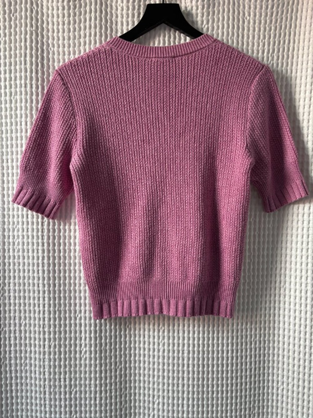 Wrap London soft magenta button through short sleeve women's cardigan sweater - Picture 2 of 8